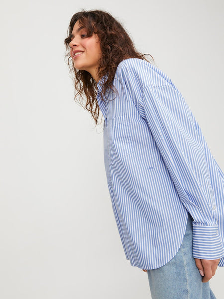 JJXX Striped Poplin Shirt in Blue