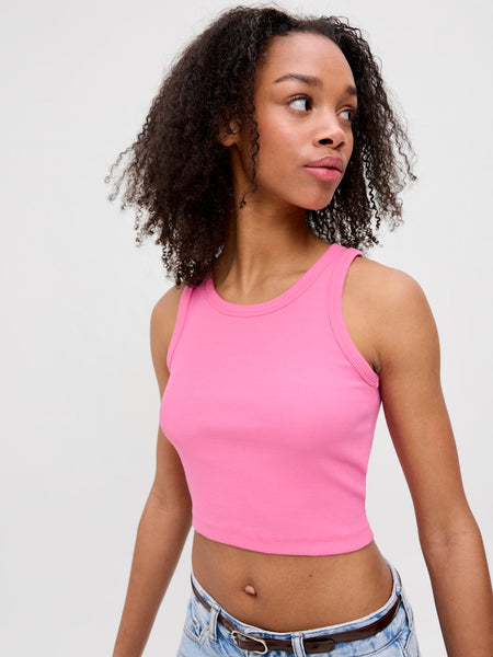 JJXX Cropped Rib Tank Top in Pink