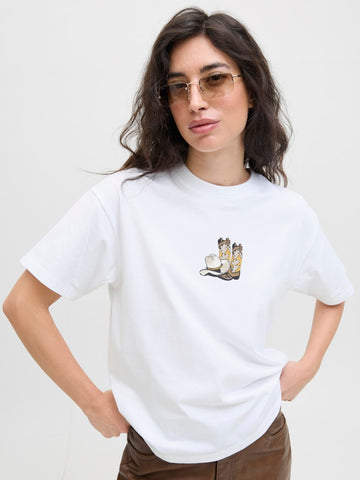 JJXX Printed Cowboy Boots T-Shirt in White