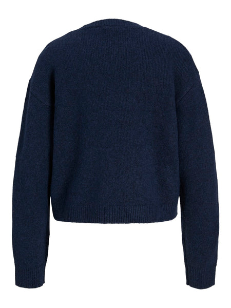JJXX Knitted Crew Neck Argyle Jumper in Navy