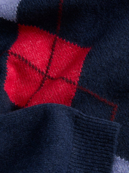 JJXX Knitted Crew Neck Argyle Jumper in Navy