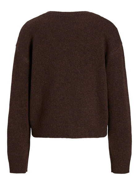 JJXX Knitted Crew Neck Argyle Jumper in Brown