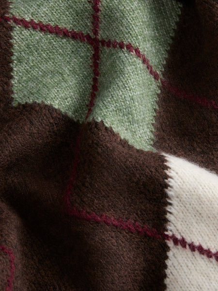 JJXX Knitted Crew Neck Argyle Jumper in Brown
