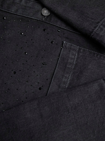 JJXX Cropped Rhinestone Detail Denim Shirt in Black