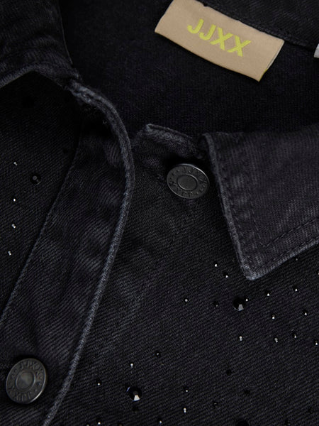 JJXX Cropped Rhinestone Detail Denim Shirt in Black