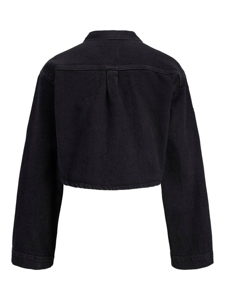 JJXX Cropped Rhinestone Detail Denim Shirt in Black