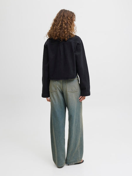 JJXX Cropped Rhinestone Detail Denim Shirt in Black