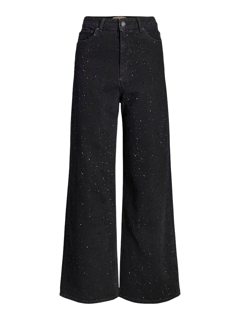 JJXX Wide Leg Rhinestone Detail Jeans in Black
