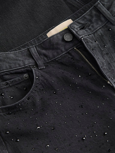 JJXX Wide Leg Rhinestone Detail Jeans in Black