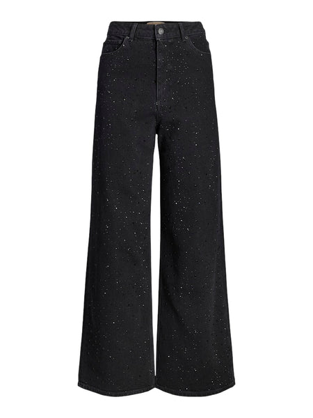 JJXX Wide Leg Rhinestone Detail Jeans in Black