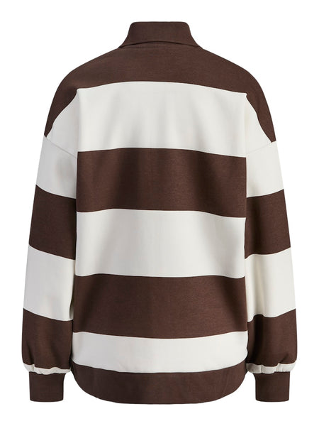 JJXX Striped Polo Neck Sweatshirt in Brown