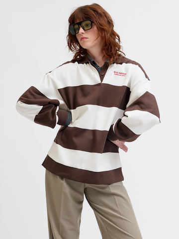 JJXX Striped Polo Neck Sweatshirt in Brown