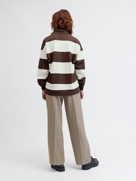 JJXX Striped Polo Neck Sweatshirt in Brown