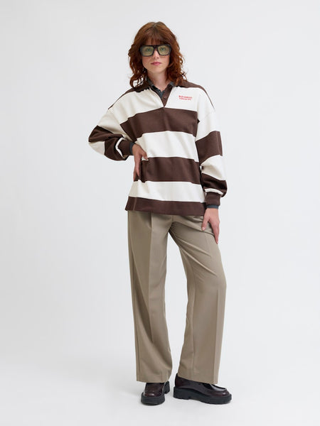 JJXX Striped Polo Neck Sweatshirt in Brown