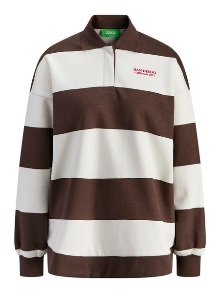 JJXX Striped Polo Neck Sweatshirt in Brown