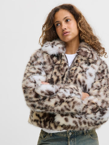 JJXX Leopard Print Faux Fur Jacket