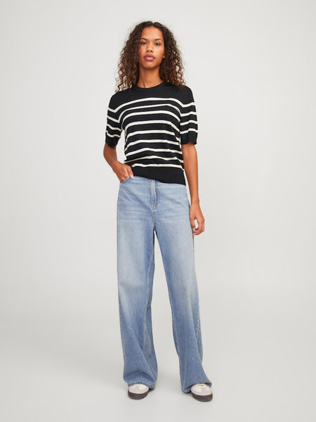 JJXX Short Sleeve Striped Knit Top in Black