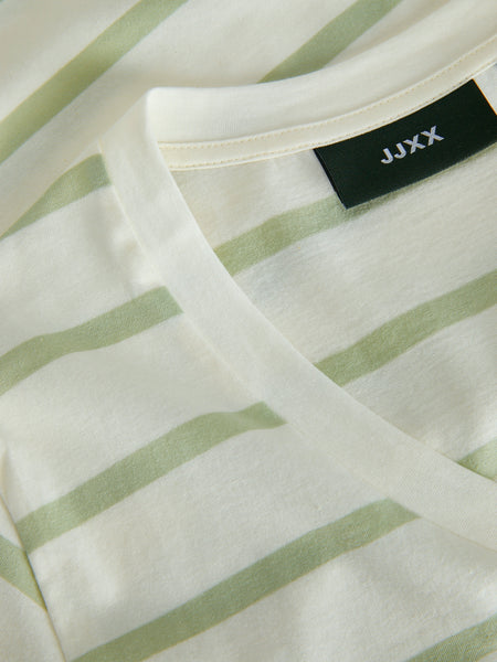 JJXX Striped V-Neck T-Shirt in Green