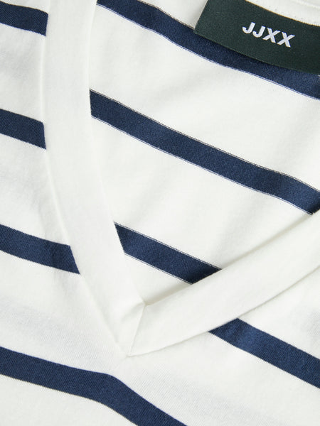 JJXX Striped V-Neck T-Shirt in Navy