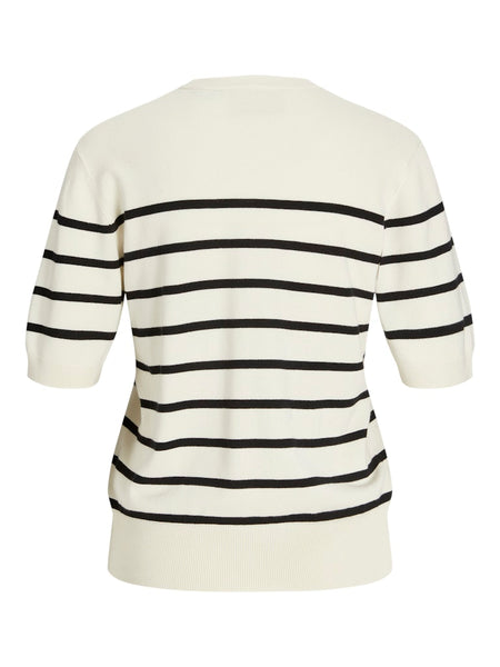 JJXX Short Sleeve Striped Knit Top in Cream