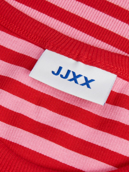 JJXX Striped Crop Rib Tank Top in Red