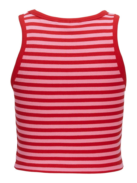 JJXX Striped Crop Rib Tank Top in Red