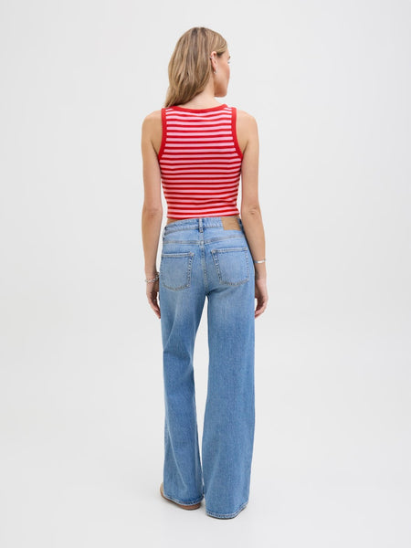 JJXX Striped Crop Rib Tank Top in Red