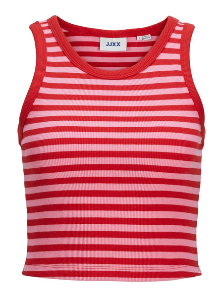 JJXX Striped Crop Rib Tank Top in Red