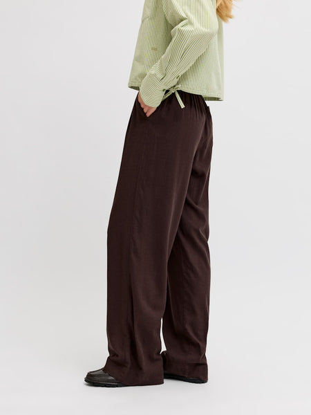 JJXX Linen Blend Wide Leg Trousers in Brown