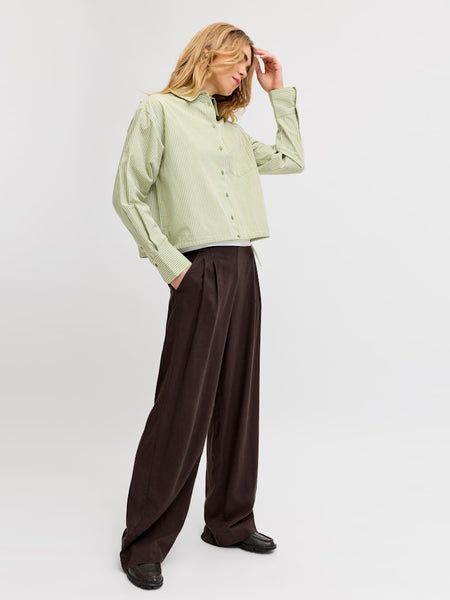 JJXX Linen Blend Wide Leg Trousers in Brown