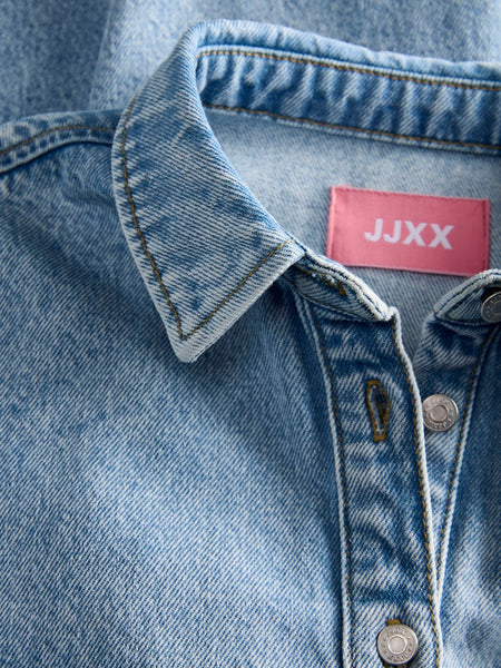 JJXX Short Sleeve Short Denim Dress in Light Blue