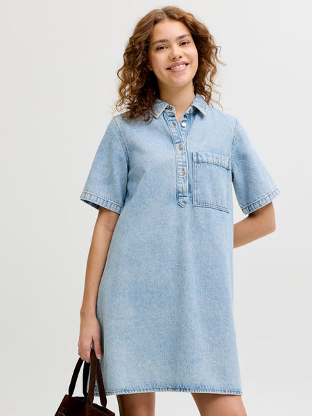 JJXX Short Sleeve Short Denim Dress in Light Blue