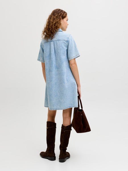 JJXX Short Sleeve Short Denim Dress in Light Blue
