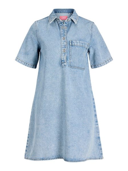 JJXX Short Sleeve Short Denim Dress in Light Blue