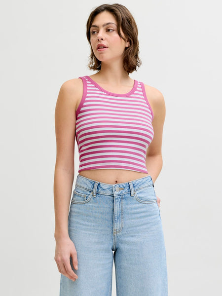 JJXX Striped Crop Rib Tank Top in Pink
