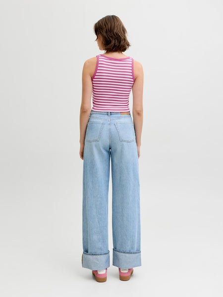 JJXX Striped Crop Rib Tank Top in Pink
