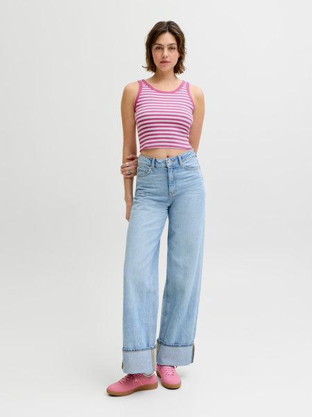 JJXX Striped Crop Rib Tank Top in Pink