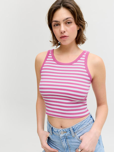JJXX Striped Crop Rib Tank Top in Pink
