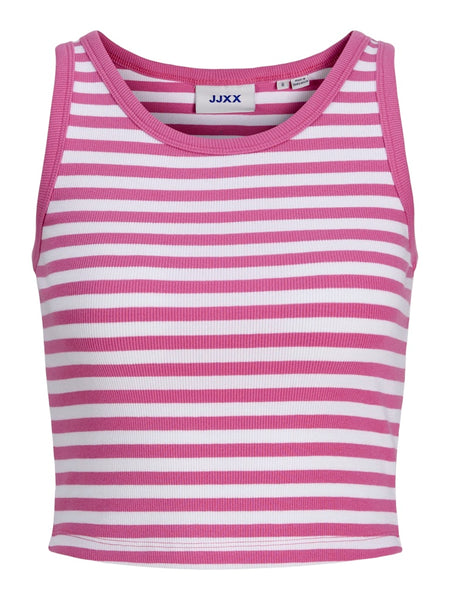 JJXX Striped Crop Rib Tank Top in Pink