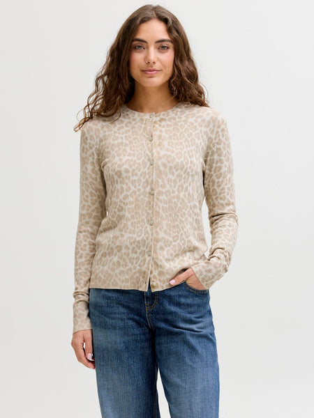 JJXX Leopard Print Cardigan in Beige