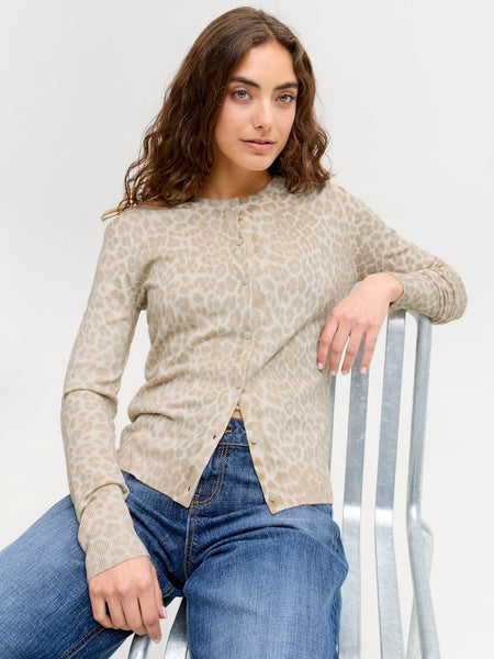 JJXX Leopard Print Cardigan in Beige