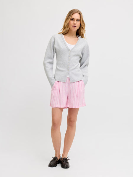 JJXX Striped Linen Blend Shorts in Pink