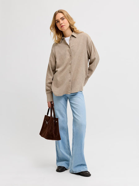 JJXX Oversized Linen Blend Shirt in Mink