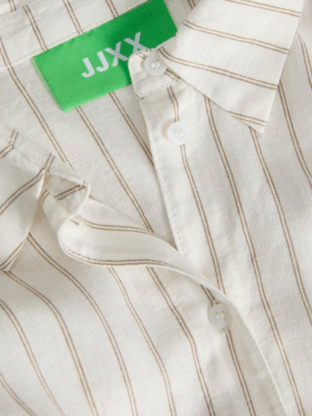 JJXX Oversized Striped Linen Blend Shirt in Cream