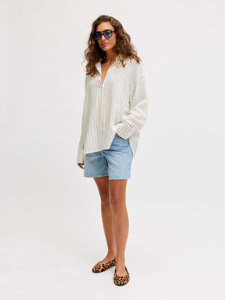 JJXX Oversized Striped Linen Blend Shirt in Cream