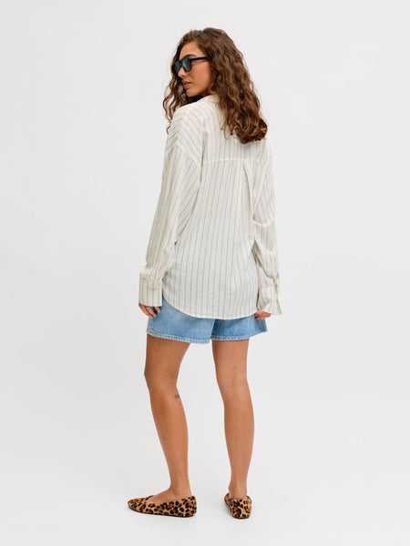JJXX Oversized Striped Linen Blend Shirt in Cream