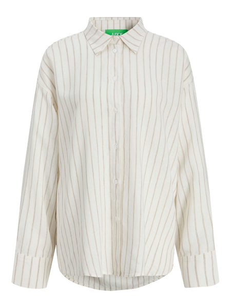 JJXX Oversized Striped Linen Blend Shirt in Cream