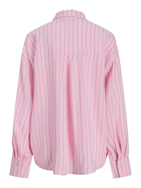 JJXX Oversized Striped Linen Blend Shirt in Pink
