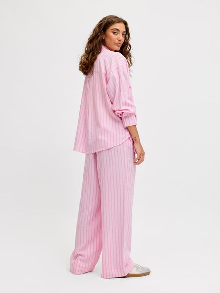 JJXX Oversized Striped Linen Blend Shirt in Pink