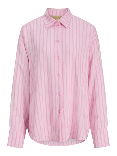 JJXX Oversized Striped Linen Blend Shirt in Pink